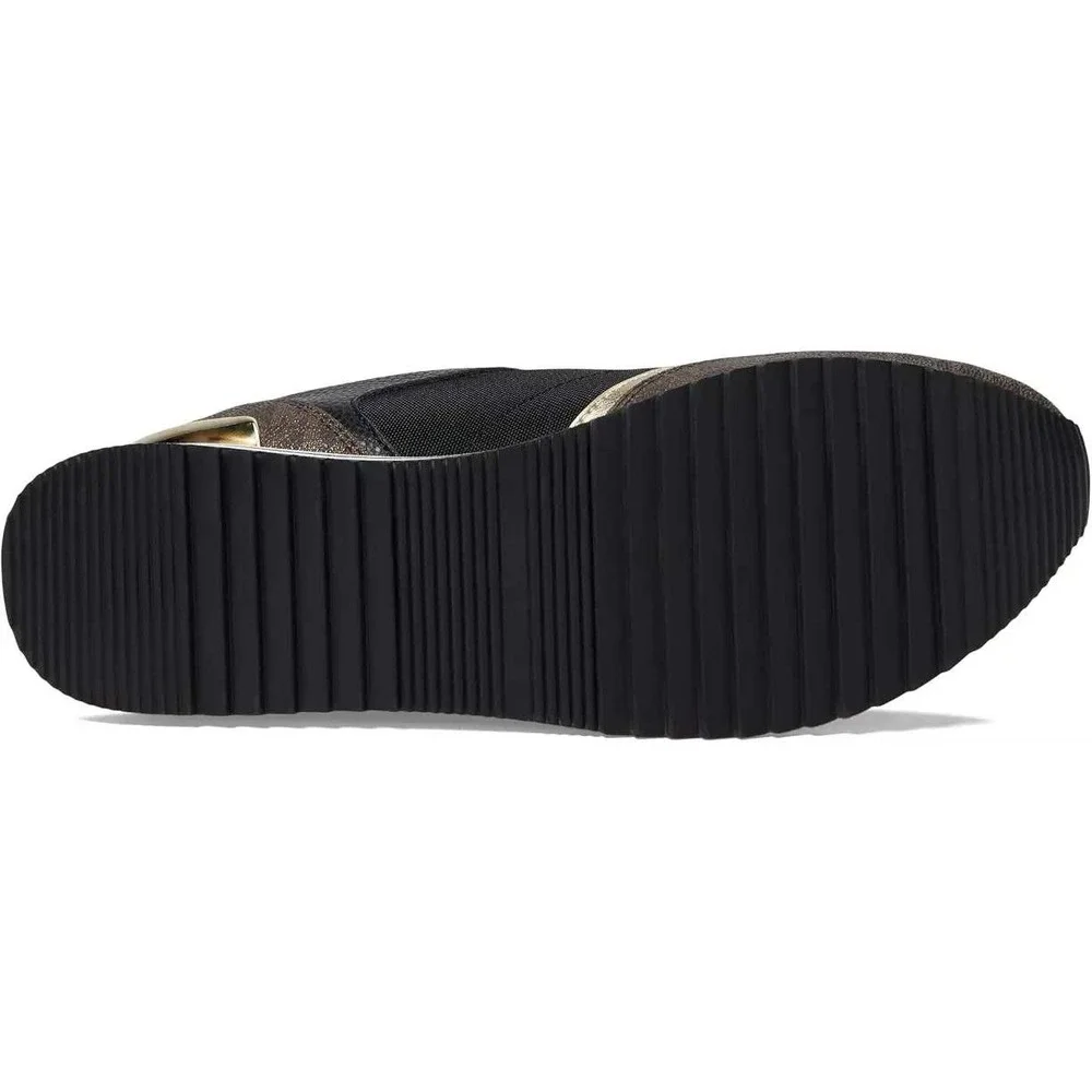 Michael Kors Raina Trainer Womens Black Gold Monogram Platform Sneakers Size 9